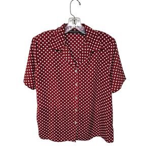 Vtg Impressions Red White Polka Dot Blouse Sz Small Retro Rockabilly Dress Shirt